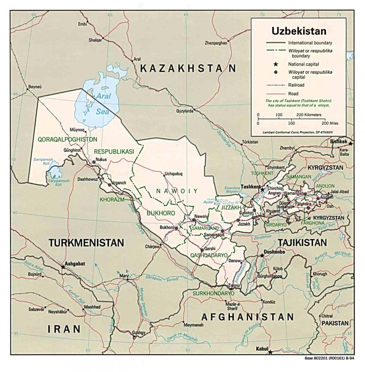 peta Uzbekistan negara-negara sekitarnya